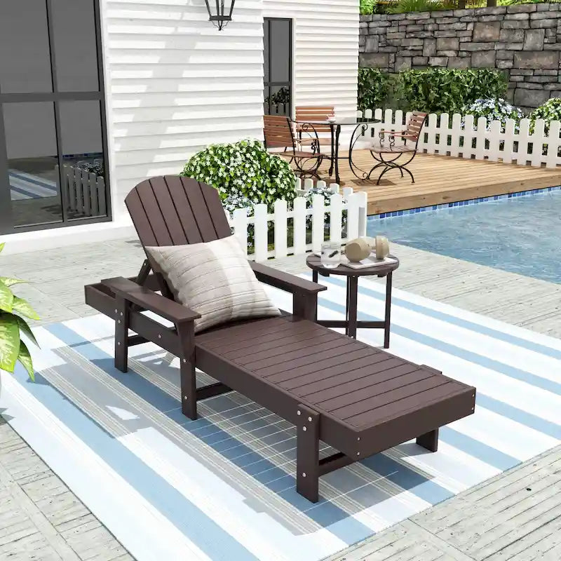 Polytrends Altura Poly Eco-Friendly All Weather Reclining Chaise Lounge with Arms & Side Table (2 Piece Set)