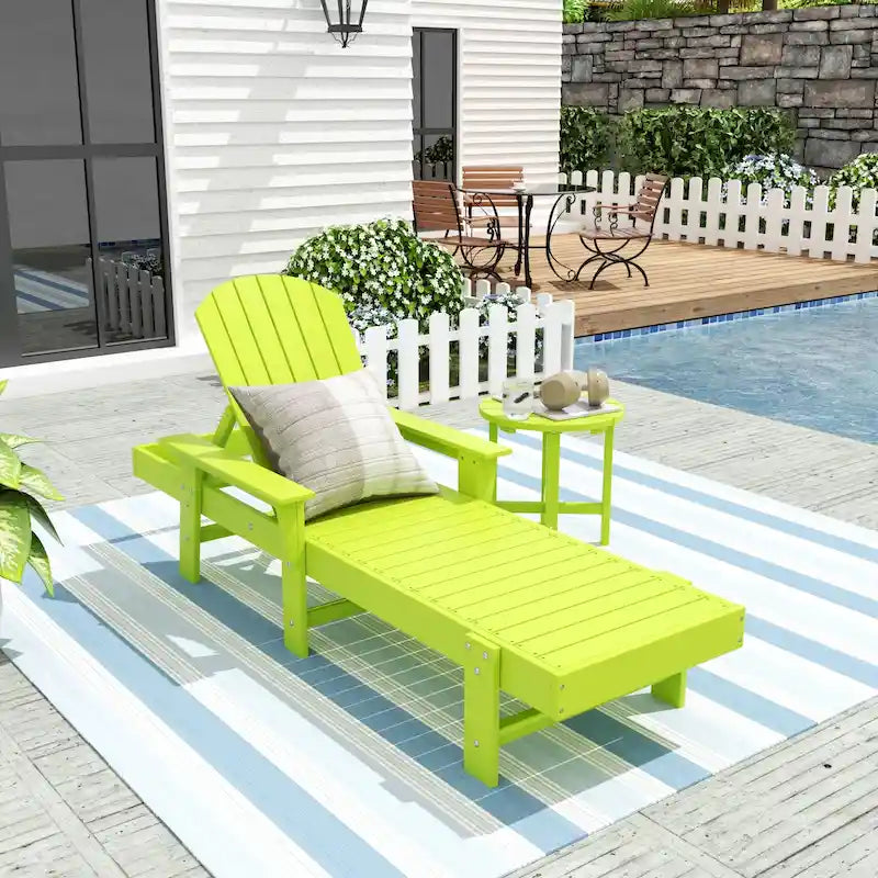 Polytrends Altura Poly Eco-Friendly All Weather Reclining Chaise Lounge with Arms & Side Table (2 Piece Set)