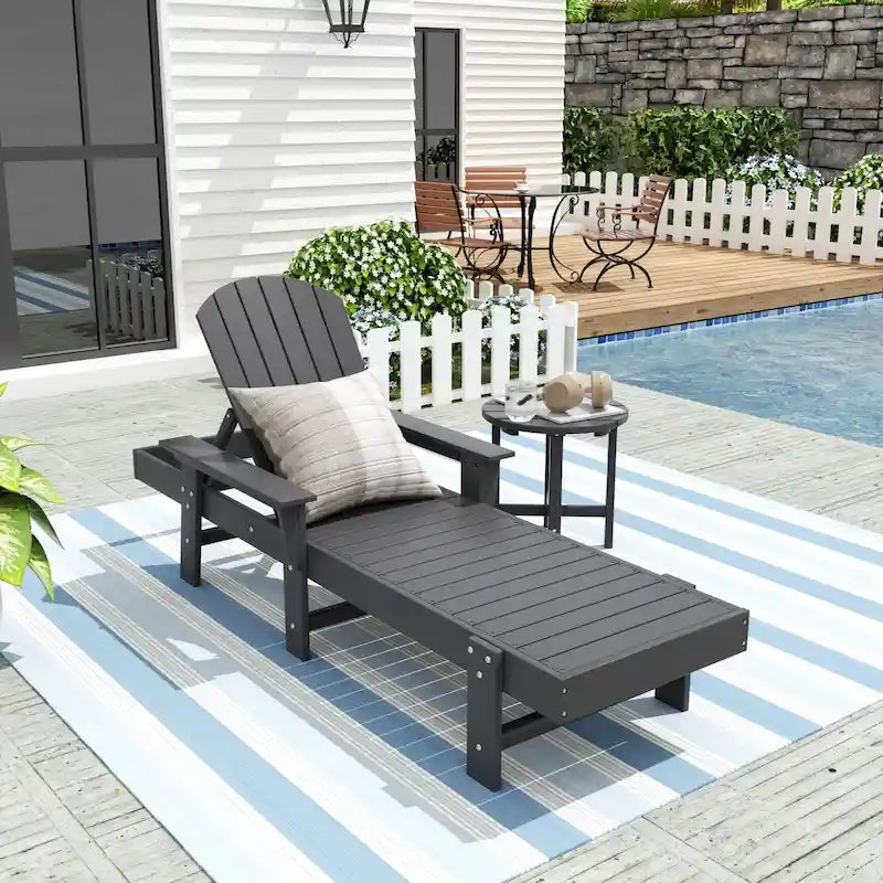 Polytrends Altura Poly Eco-Friendly All Weather Reclining Chaise Lounge with Arms & Side Table (2 Piece Set)
