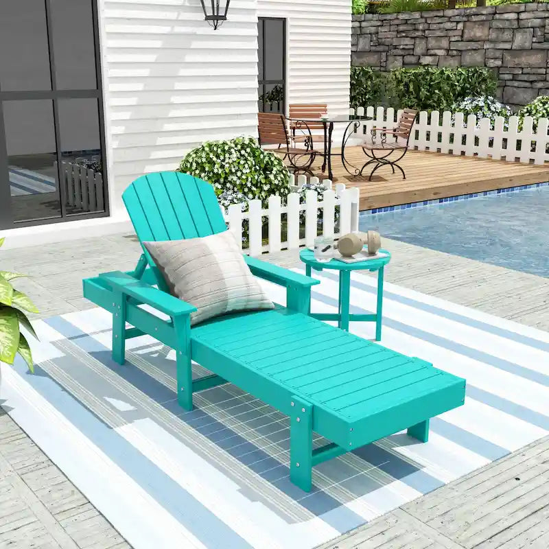 Polytrends Altura Poly Eco-Friendly All Weather Reclining Chaise Lounge with Arms & Side Table (2 Piece Set)