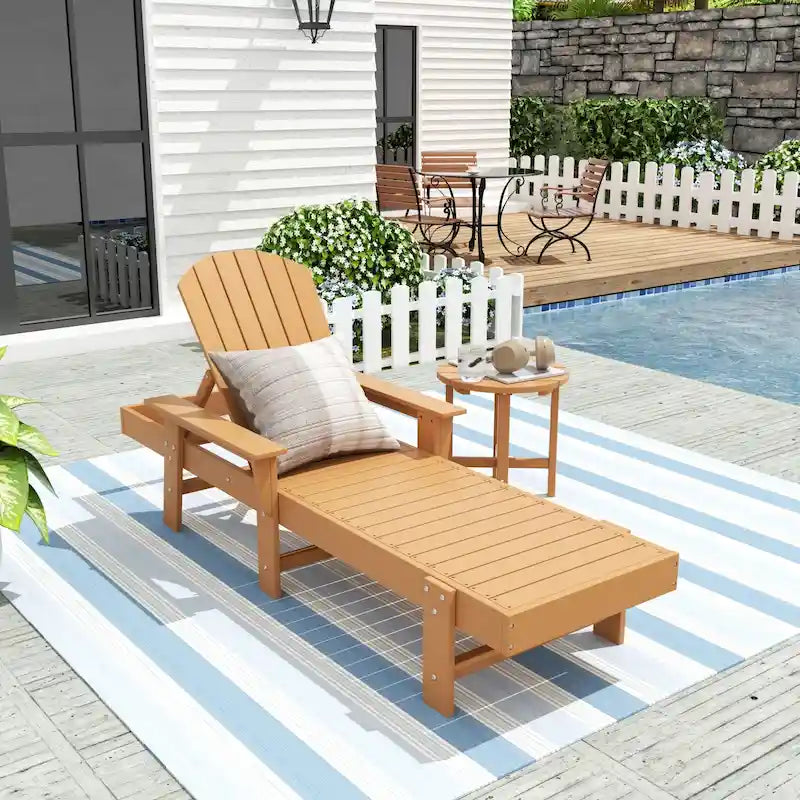 Polytrends Altura Poly Eco-Friendly All Weather Reclining Chaise Lounge with Arms & Side Table (2 Piece Set)