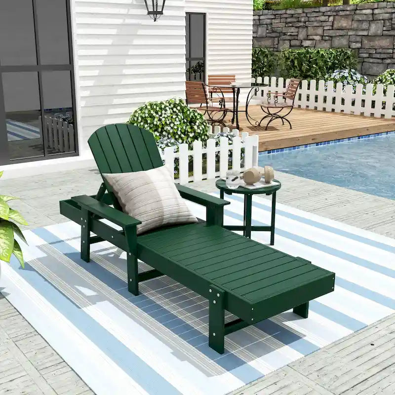 Polytrends Altura Poly Eco-Friendly All Weather Reclining Chaise Lounge with Arms & Side Table (2 Piece Set)