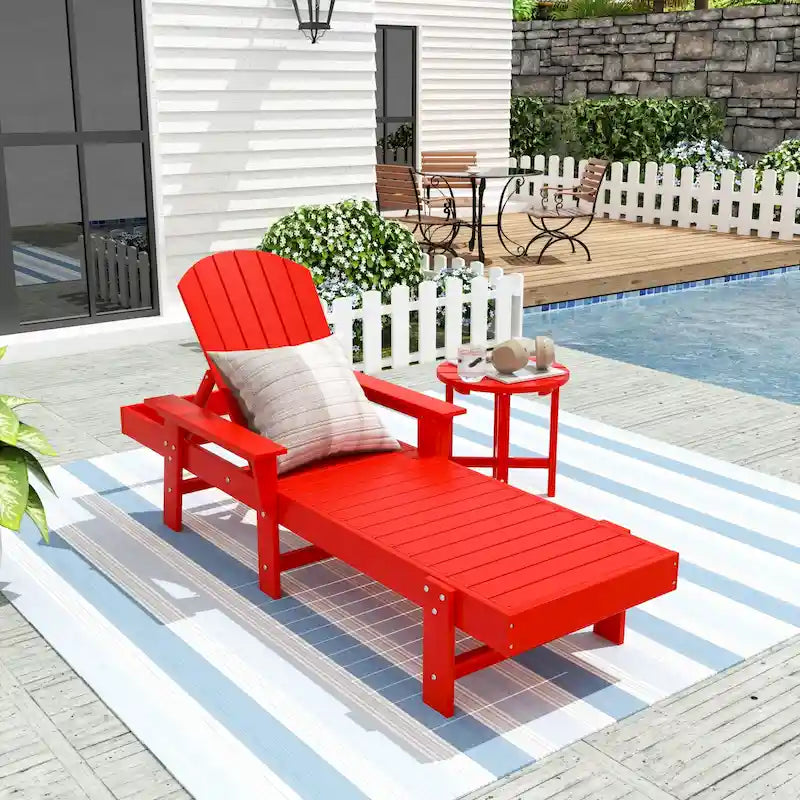 Polytrends Altura Poly Eco-Friendly All Weather Reclining Chaise Lounge with Arms & Side Table (2 Piece Set)