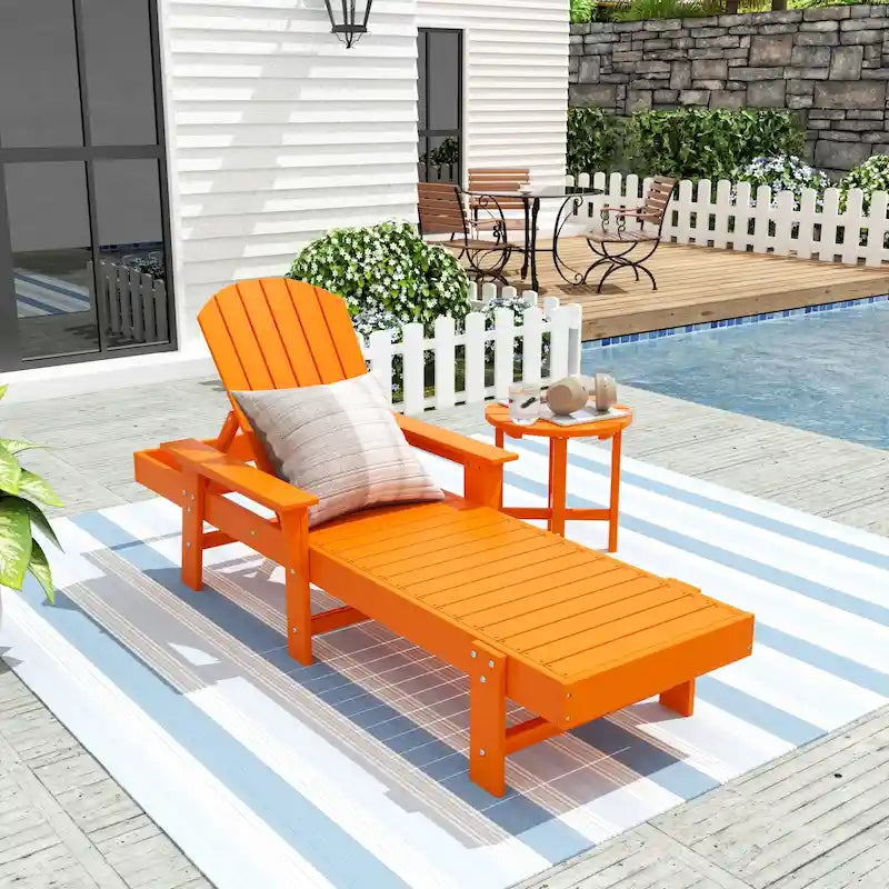 Polytrends Altura Poly Eco-Friendly All Weather Reclining Chaise Lounge with Arms & Side Table (2 Piece Set)