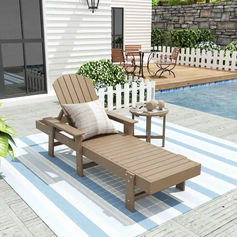 Polytrends Altura Poly Eco-Friendly All Weather Reclining Chaise Lounge with Arms & Side Table (2 Piece Set)