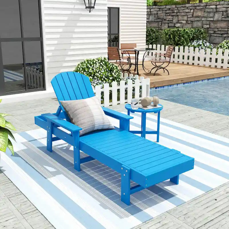 Polytrends Altura Poly Eco-Friendly All Weather Reclining Chaise Lounge with Arms & Side Table (2 Piece Set)