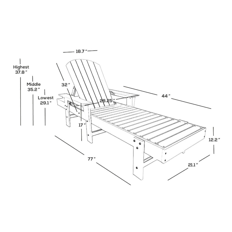 Polytrends Altura Poly Eco-Friendly All Weather Reclining Chaise Lounge with Arms & Side Table (2 Piece Set)