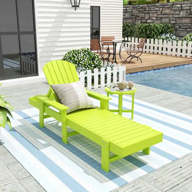 Polytrends Altura Poly Eco-Friendly All Weather Reclining Chaise Lounge with Arms & Side Table (2 Piece Set)