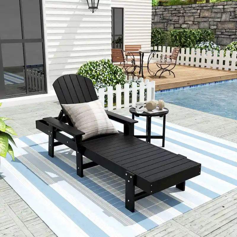 Polytrends Altura Poly Eco-Friendly All Weather Reclining Chaise Lounge with Arms & Side Table (2 Piece Set)