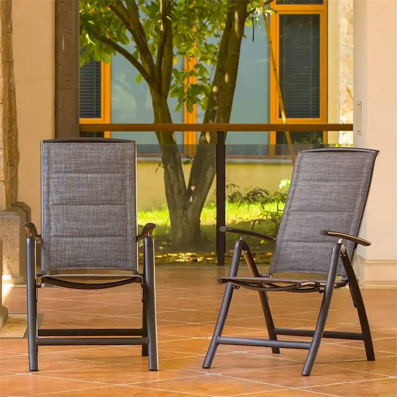 2-Piece Folding Patio Reclining Chair Aluminium Adjustable Backrest