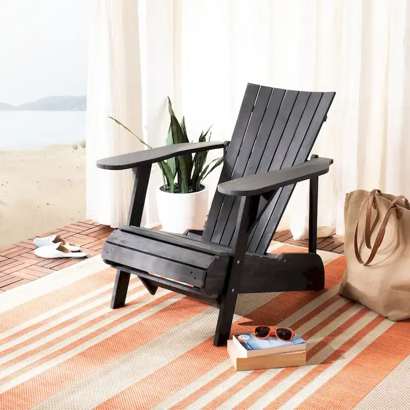 SAFAVIEH Outdoor Mangla Adirondack Chair with Retractable Footrest - 52W x 32D x 30H