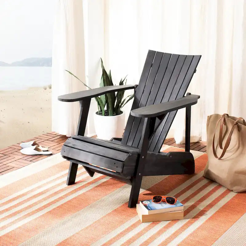 SAFAVIEH Outdoor Mangla Adirondack Chair with Retractable Footrest - 52W x 32D x 30H