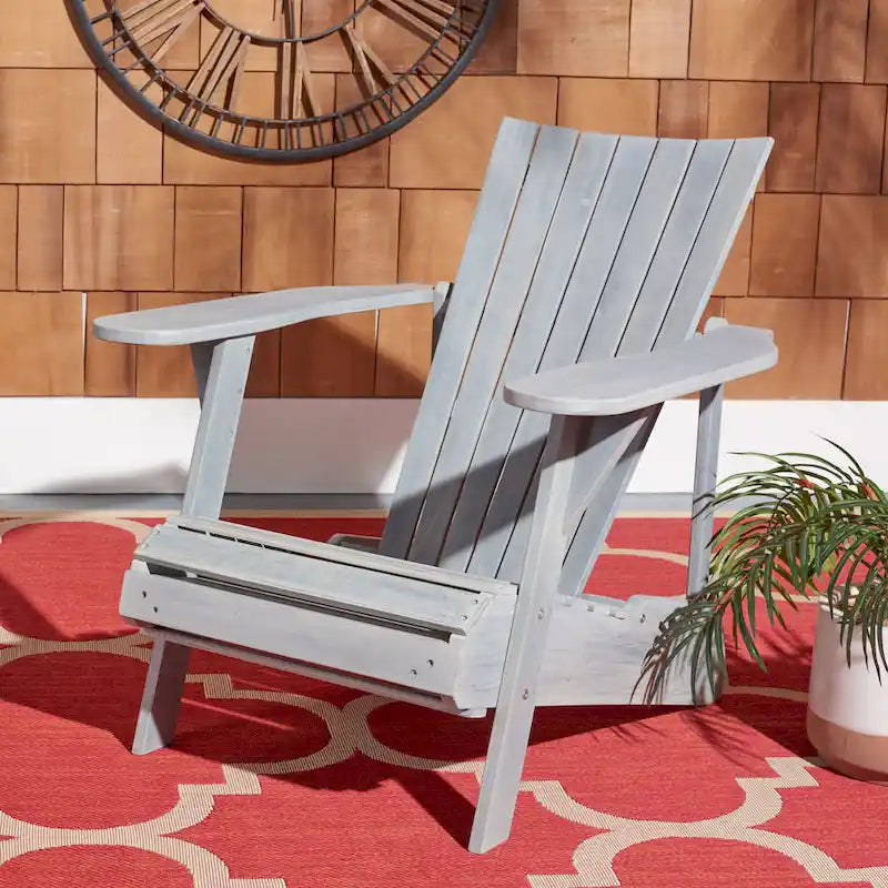 SAFAVIEH Outdoor Mangla Adirondack Chair with Retractable Footrest - 52W x 32D x 30H
