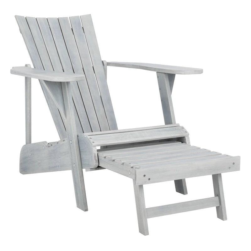SAFAVIEH Outdoor Mangla Adirondack Chair with Retractable Footrest - 52W x 32D x 30H