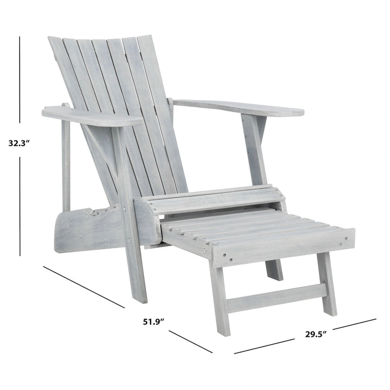 SAFAVIEH Outdoor Mangla Adirondack Chair with Retractable Footrest - 52W x 32D x 30H