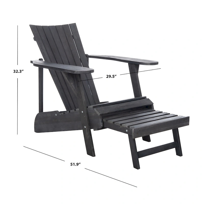 SAFAVIEH Outdoor Mangla Adirondack Chair with Retractable Footrest - 52W x 32D x 30H