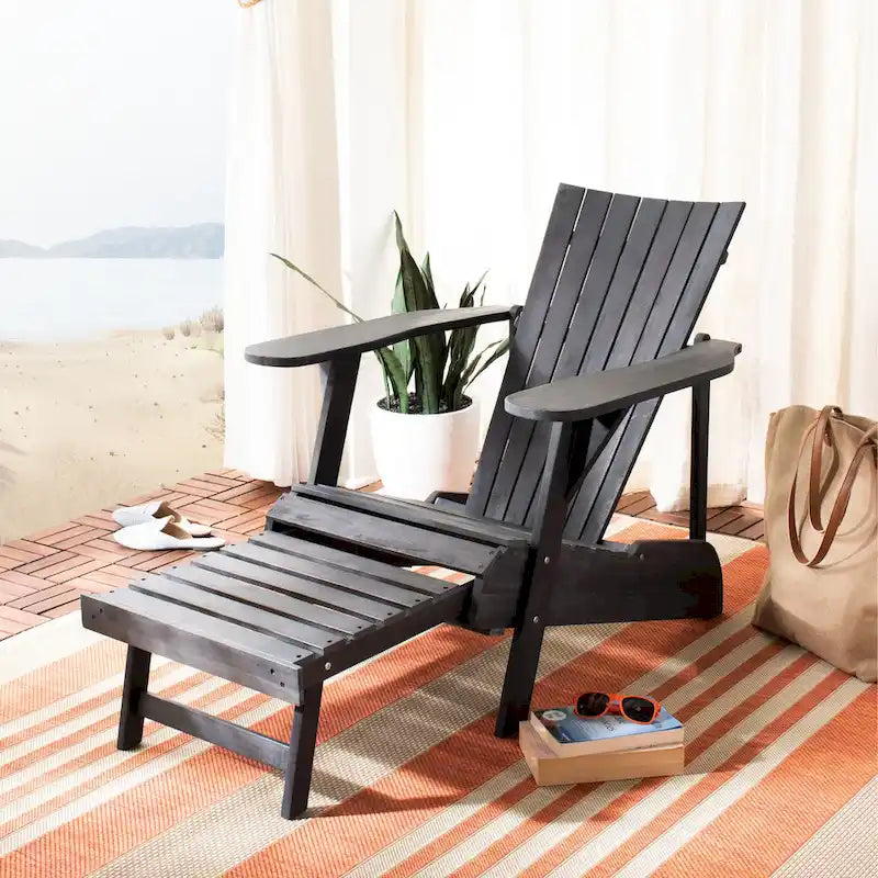 SAFAVIEH Outdoor Mangla Adirondack Chair with Retractable Footrest - 52W x 32D x 30H