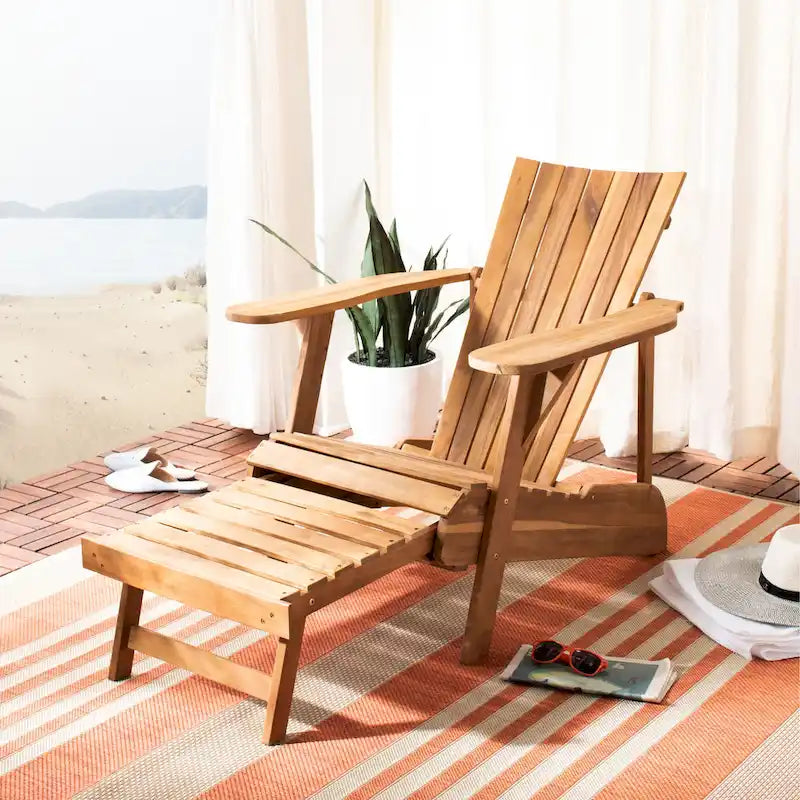 SAFAVIEH Outdoor Mangla Adirondack Chair with Retractable Footrest - 52W x 32D x 30H
