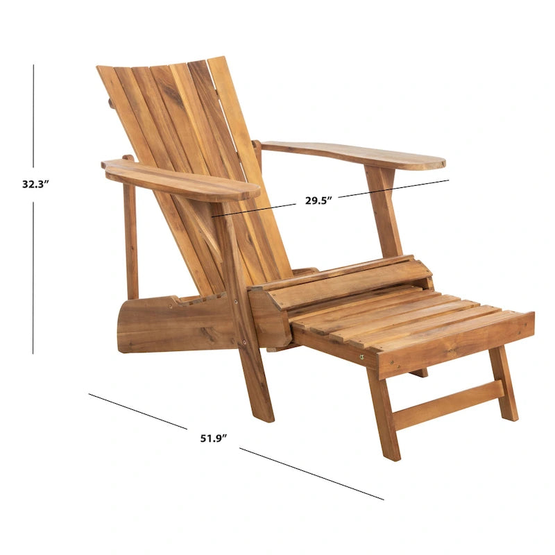 SAFAVIEH Outdoor Mangla Adirondack Chair with Retractable Footrest - 52W x 32D x 30H
