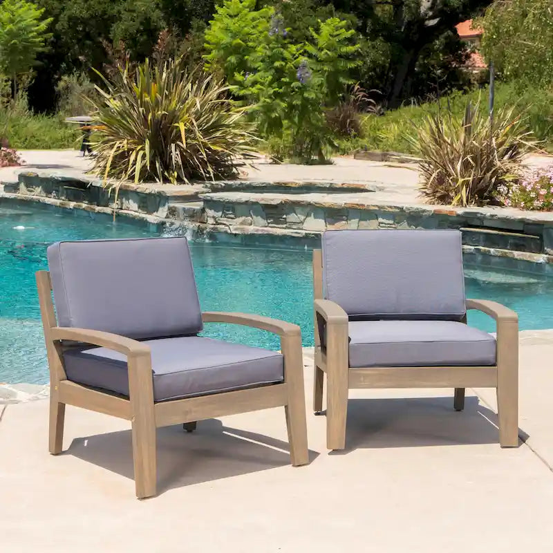 Grenada Outdoor Acacia Wood Club Chairs with Cushions (Set of 2) by Christopher Knight Home