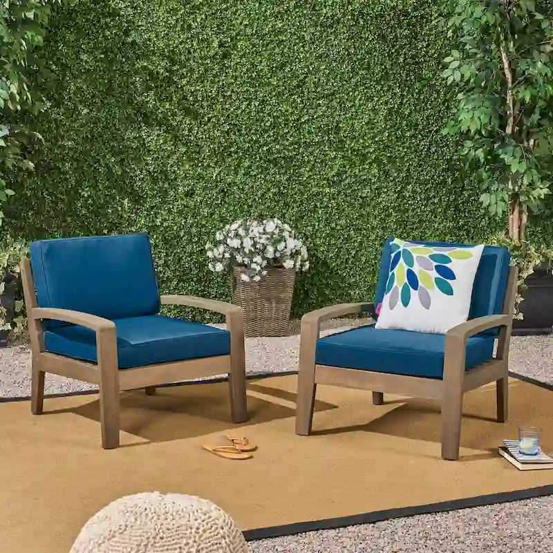 Grenada Outdoor Acacia Wood Club Chairs with Cushions (Set of 2) by Christopher Knight Home