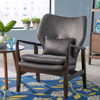 Mid-Century Modern Club Chair, Button-Tufted, Birch Legs – Slate / Brown / Mustard / Salmon, Single