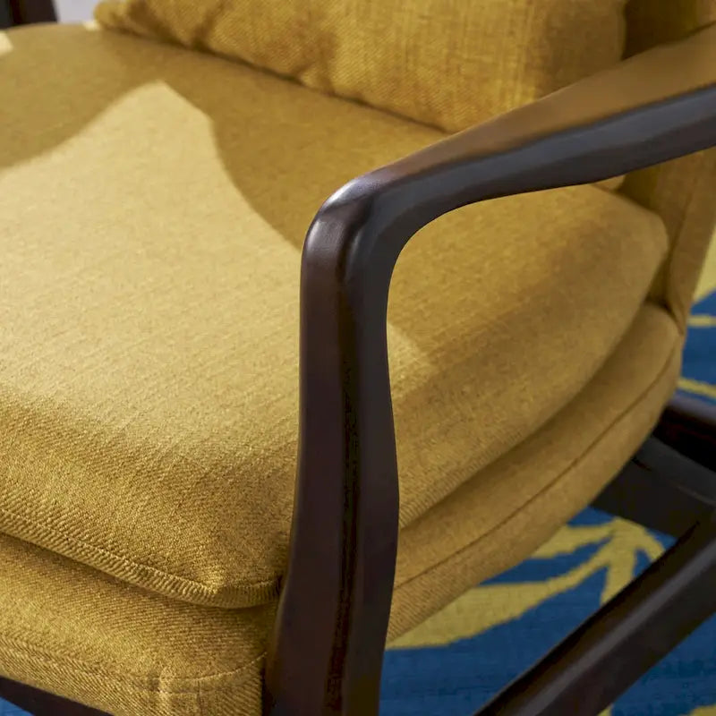 Mid-Century Modern Club Chair, Button-Tufted, Birch Legs – Slate / Brown / Mustard / Salmon, Single