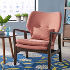 Mid-Century Modern Club Chair, Button-Tufted, Birch Legs – Slate / Brown / Mustard / Salmon, Single