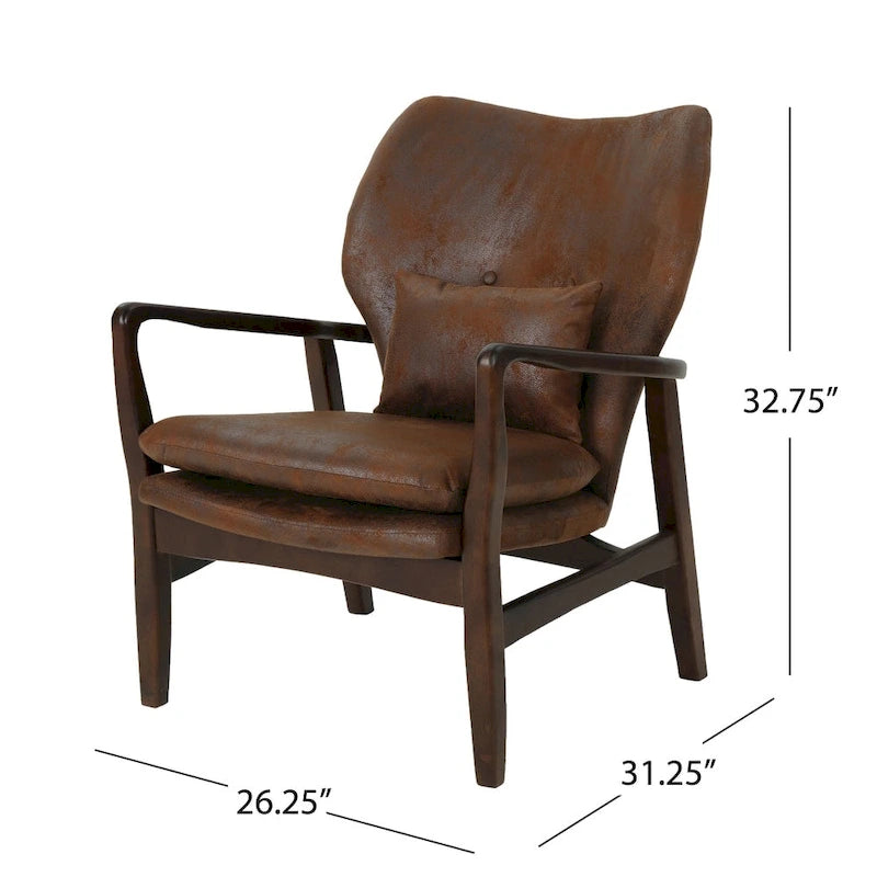 Mid-Century Modern Club Chair, Button-Tufted, Birch Legs – Slate / Brown / Mustard / Salmon, Single