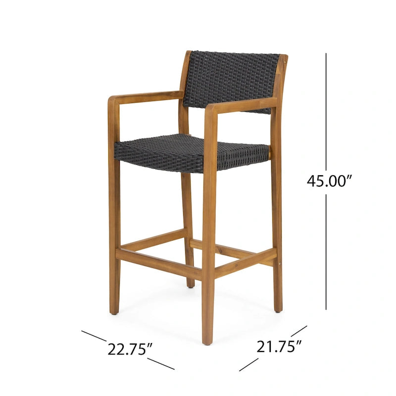 Genesee Outdoor Acacia Barstool with Wicker (Set of 4) by Christopher Knight Home