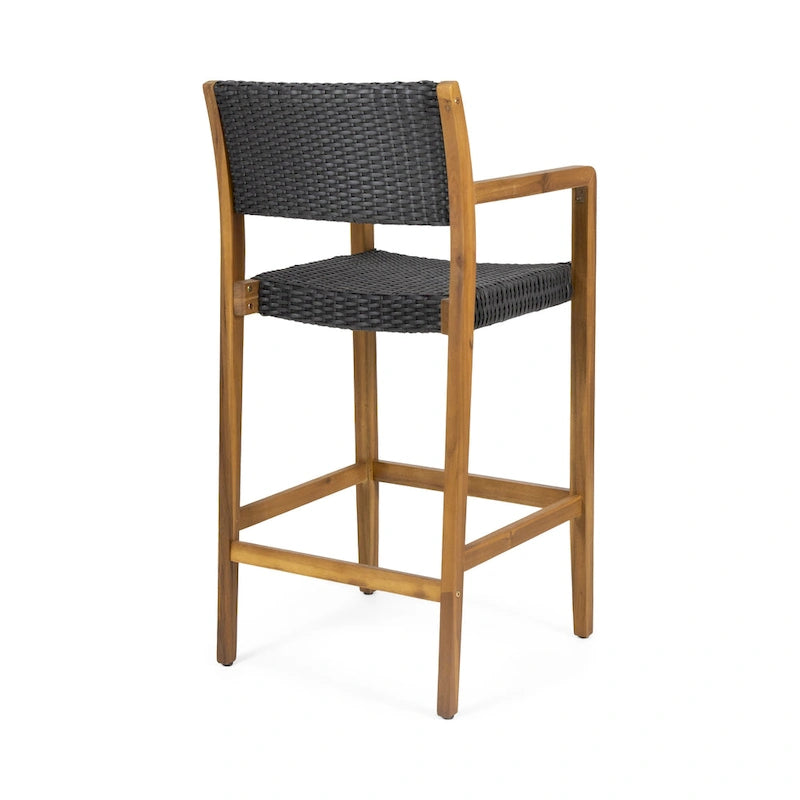 Genesee Outdoor Acacia Barstool with Wicker (Set of 4) by Christopher Knight Home