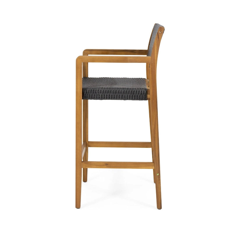 Genesee Outdoor Acacia Barstool with Wicker (Set of 4) by Christopher Knight Home