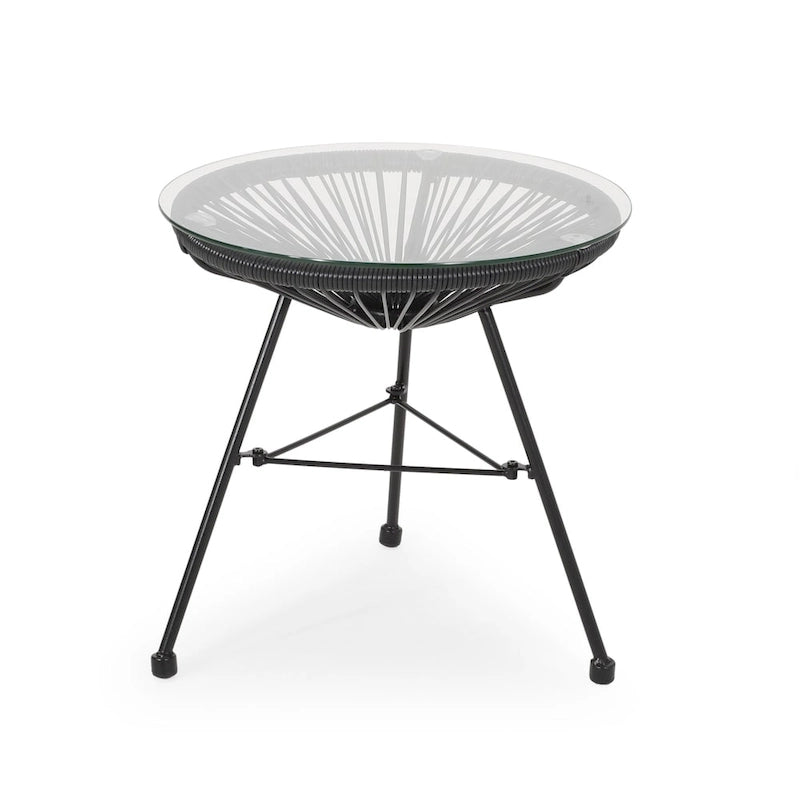 Nusa Outdoor Modern Wicker Side Table with Tempered Glass Top by Christopher Knight Home