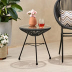 Nusa Outdoor Modern Wicker Side Table with Tempered Glass Top by Christopher Knight Home