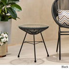 Nusa Outdoor Modern Wicker Side Table with Tempered Glass Top by Christopher Knight Home