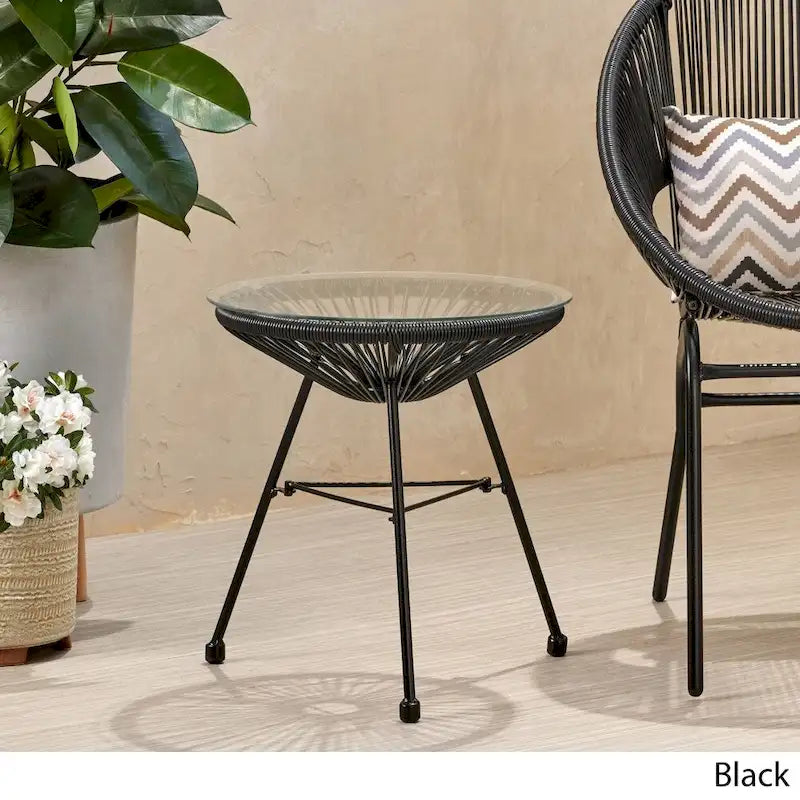 Nusa Outdoor Modern Wicker Side Table with Tempered Glass Top by Christopher Knight Home