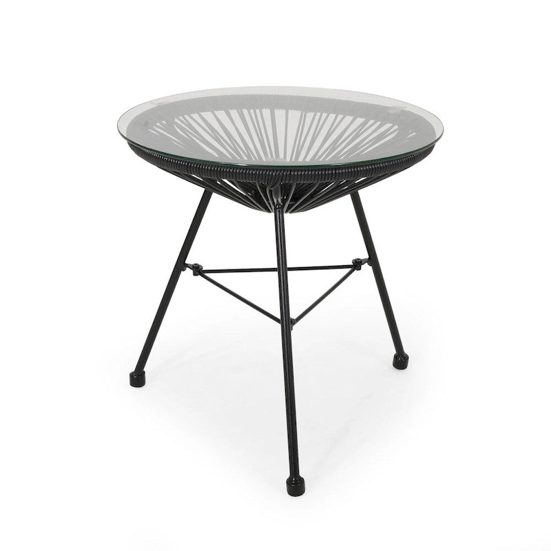 Nusa Outdoor Modern Wicker Side Table with Tempered Glass Top by Christopher Knight Home
