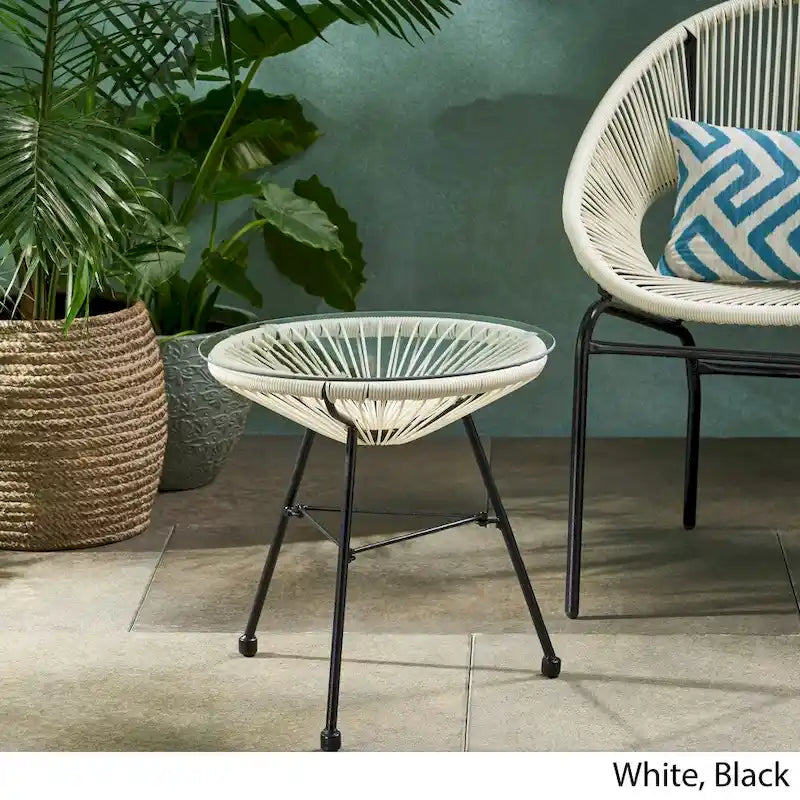 Nusa Outdoor Modern Wicker Side Table with Tempered Glass Top by Christopher Knight Home