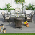 Abrihome Outdoor 5-Piece Dark Brown Wicker Dining Set with Square Rattan Gas Fire Pit Table