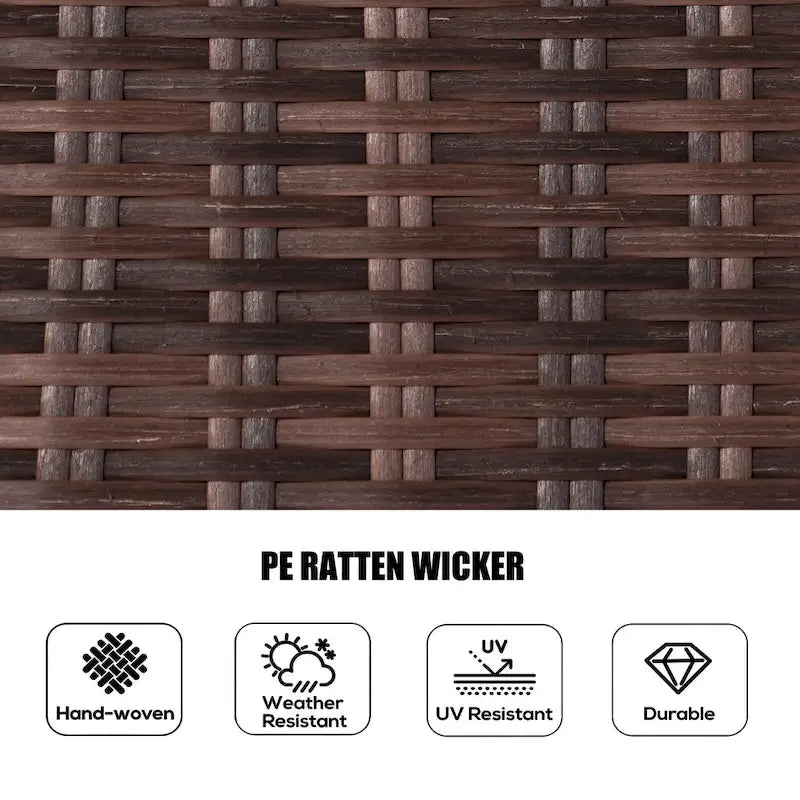 Abrihome Outdoor 5-Piece Dark Brown Wicker Dining Set with Square Rattan Gas Fire Pit Table