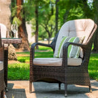 Abrihome Outdoor 5-Piece Dark Brown Wicker Dining Set with Square Rattan Gas Fire Pit Table