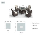 Abrihome Outdoor 5-Piece Dark Brown Wicker Dining Set with Square Rattan Gas Fire Pit Table