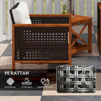 Outsunny 3 Pieces Patio Bistro Set Wooden with Cushions, PE Wicker Patio Furniture Outdoor for Porch, Backyard, Garden, Brown