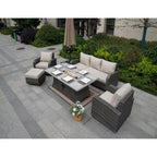 5-Piece Wicker Patio Sofa Set with Gas Firepit And Ice Bucket by None