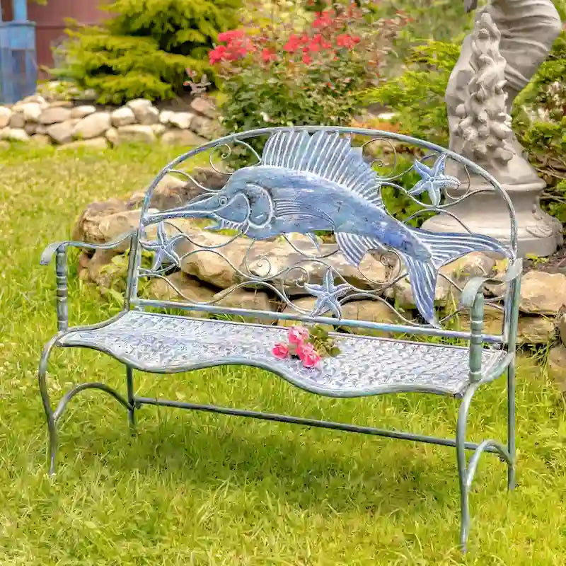 Coastal Swordfish Bench with Curved Seat - 50.39x19.29x39.37