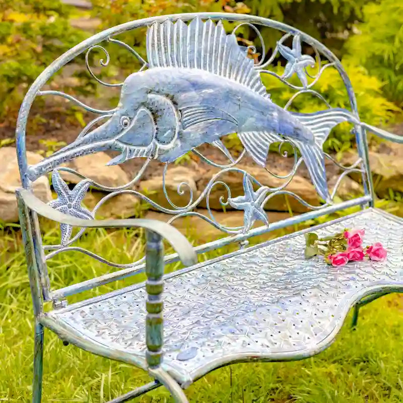 Coastal Swordfish Bench with Curved Seat - 50.39x19.29x39.37