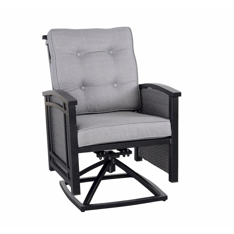 5pc Aluminum and Wicker Swivel Rocking Palmetto Patio Dining Set with Cushions - N/A