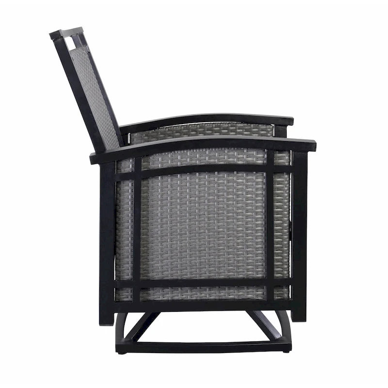 5pc Aluminum and Wicker Swivel Rocking Palmetto Patio Dining Set with Cushions - N/A
