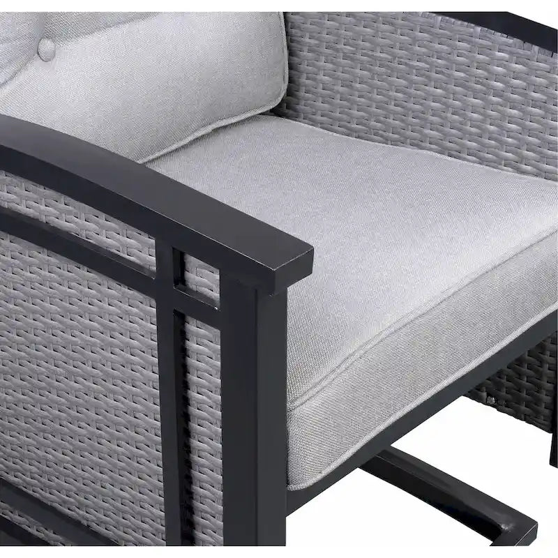 5pc Aluminum and Wicker Swivel Rocking Palmetto Patio Dining Set with Cushions - N/A