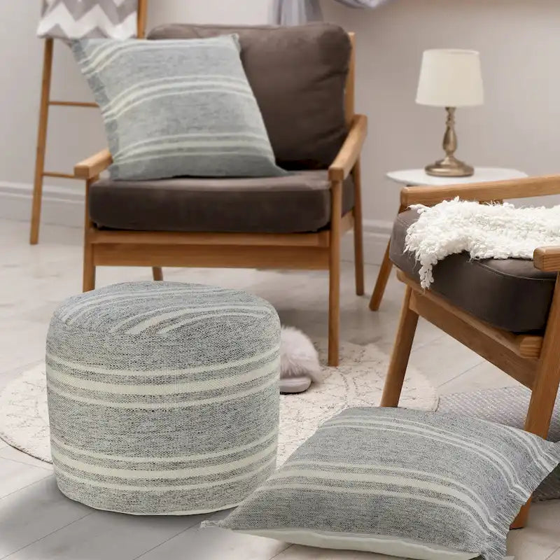 Sevita Farmhouse Triple Stripe Indoor Outdoor Pouf - 18 x 18 x 14